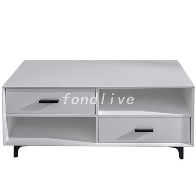 Vendita calda soggiorno in legno nordico moderno 2 cassetti tavolino da tè con gambe in metallo